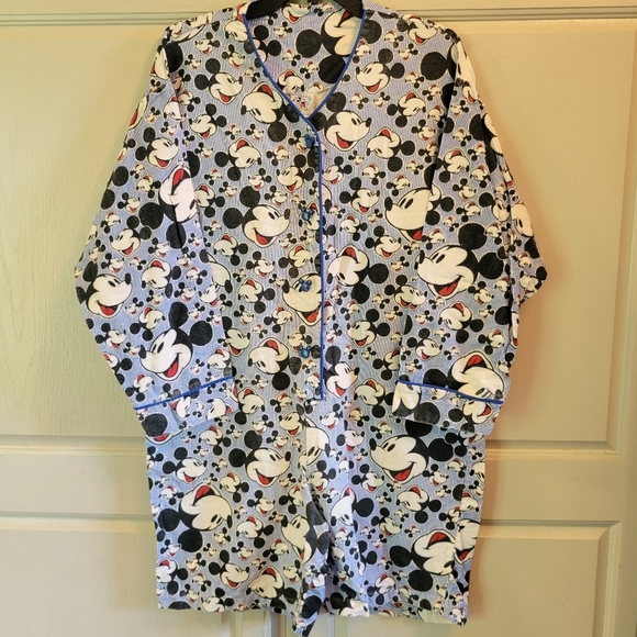 Vintage 90s Disney Mickey & Co Mickey Mouse Flannel Button Down Romper Pajamas - Picture 1 of 7